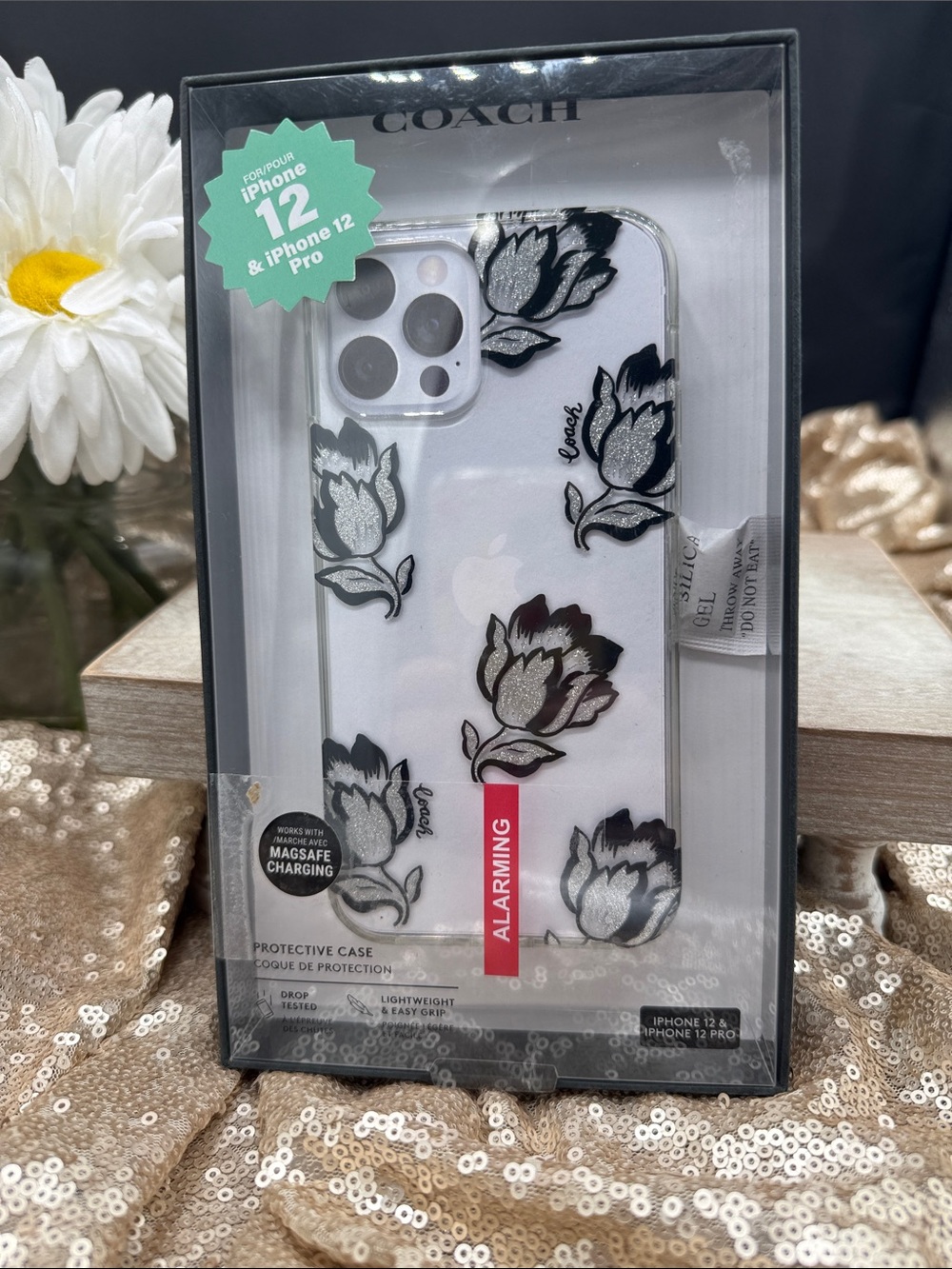 Coach Clear Floral iPhone 12 / 12 Pro Case - Black & White